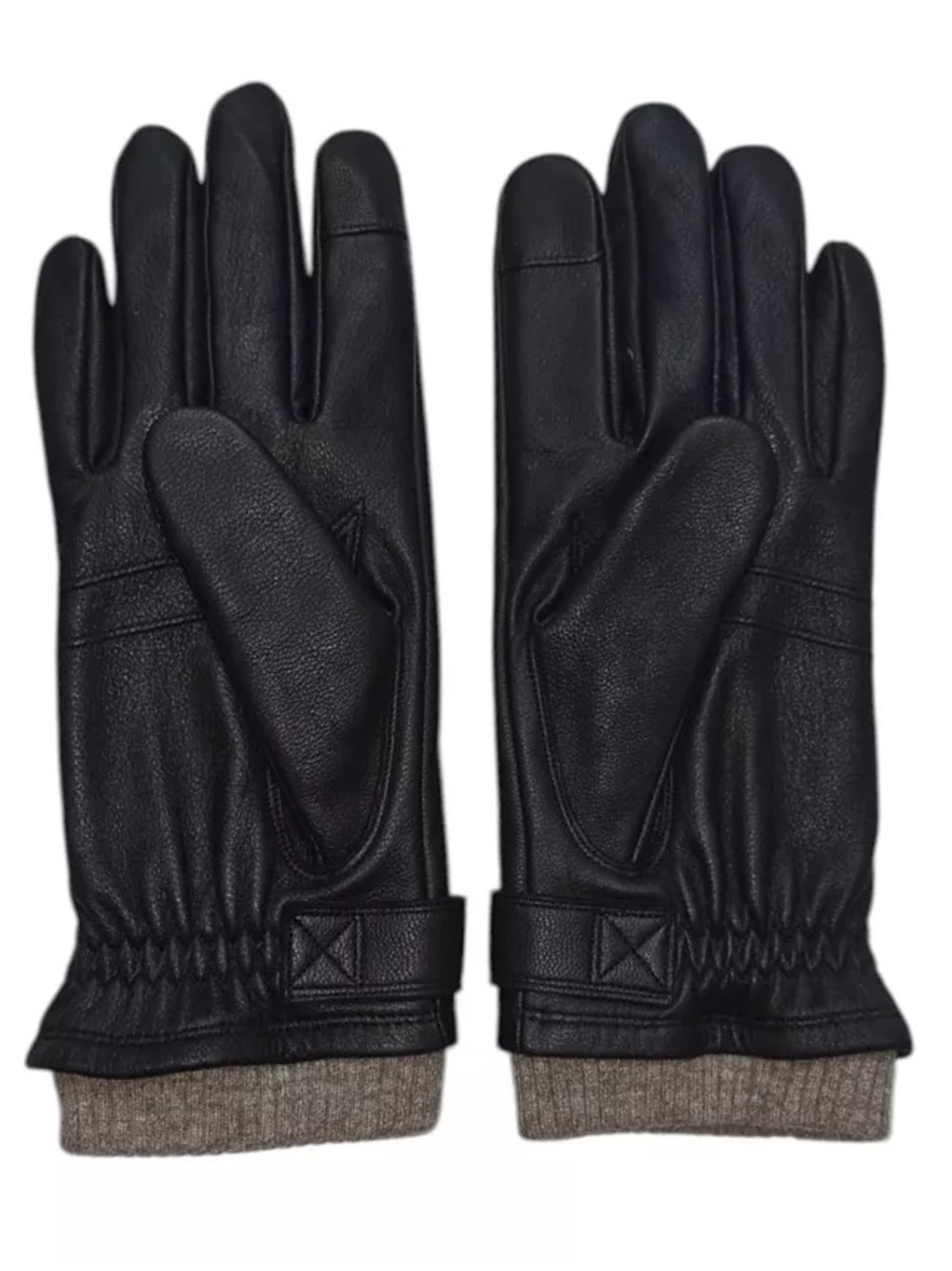 Club Room Mens Black Leather Cashmere Lined Tech Tip Gloves Snap XL New